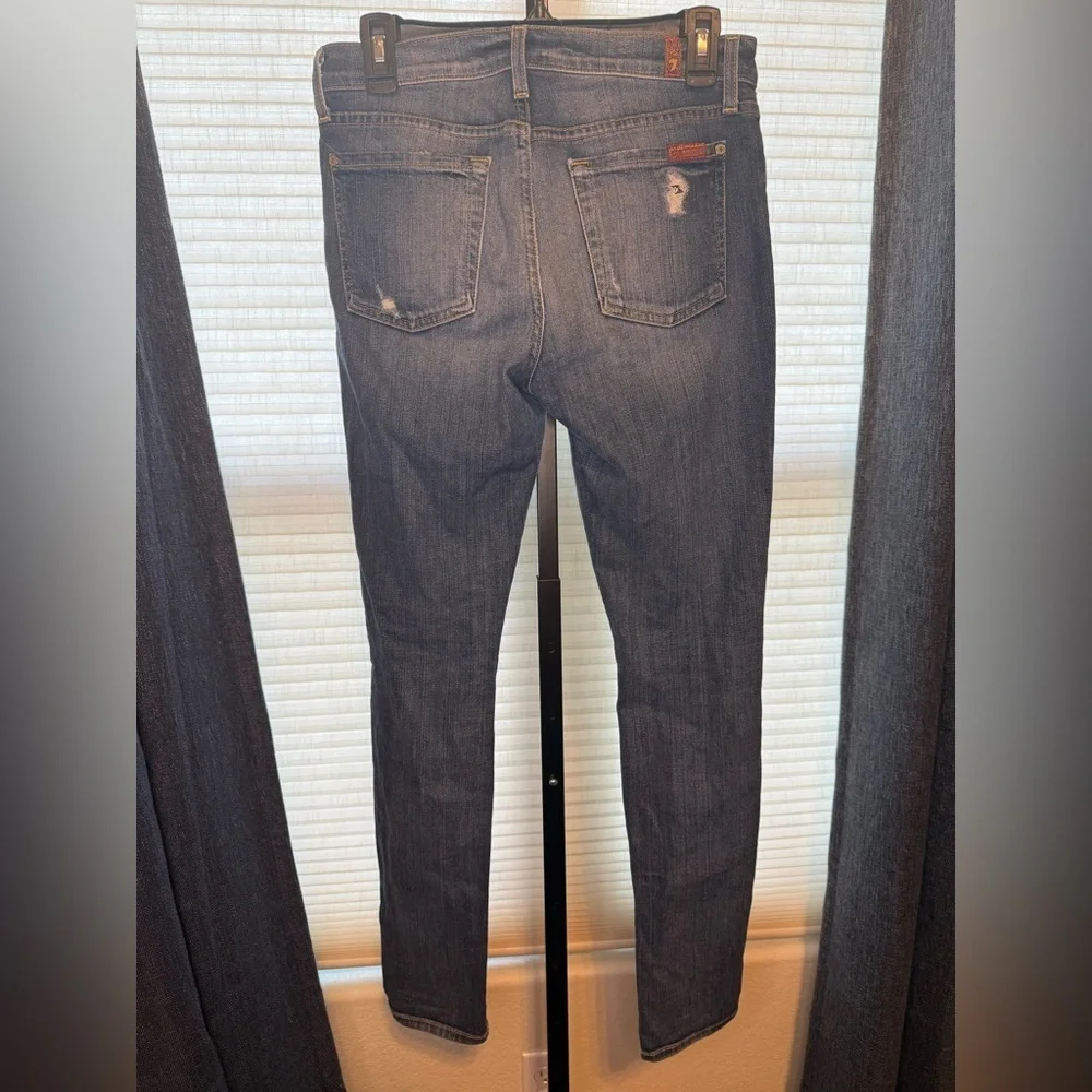 7 For All Mankind Dark Blue Distressed Skinny Jeans